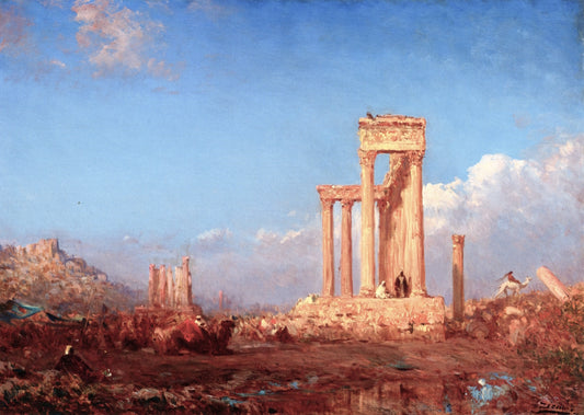 Ruins, Palmyra, vintage artwork by Felix-Francois-Georges-Philbert Ziem, 12x8" (A4) Poster