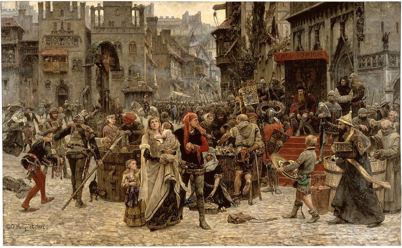 Valdemar Atterdag Holding Visby  to Ransom, 1361, vintage artwork by Carl Gustav Hellqvist, 12x8" (A4) Poster