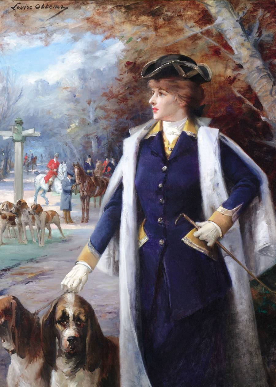 Sarah Bernhardt hunting with Hounds, vintage artwork by Louise Abbema, 12x8" (A4) Poster