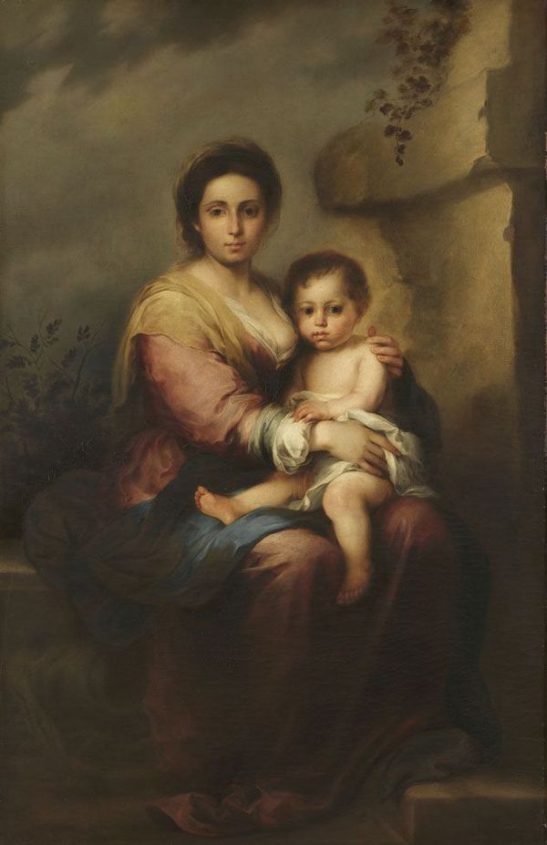 Madonna (after Murillo), vintage artwork by Franz von Lenbach, 12x8" (A4) Poster