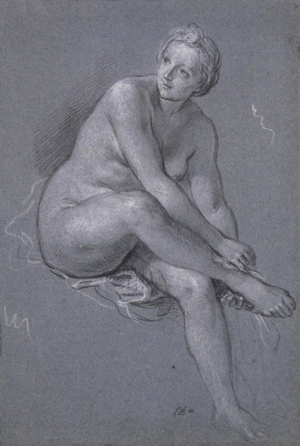 Nymph Washing her Foot, vintage artwork by Louis de Boullogne the Younger, 12x8" (A4) Poster
