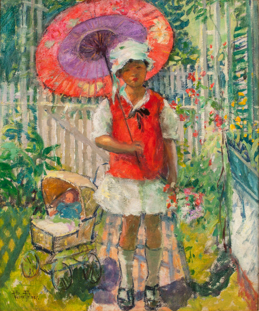 Girl with Red Parasol by Pauline Lennards Palmer,A3(16x12")Poster