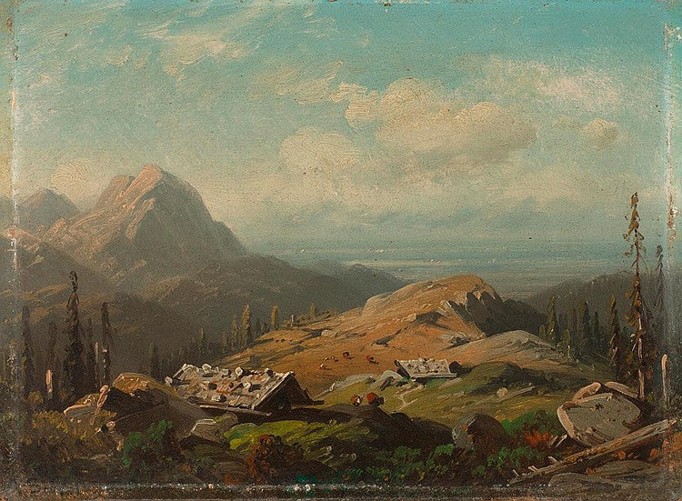 Mountain landscape with alpine pasture, vintage artwork by August Seidel, A3 (16x12") Poster Print