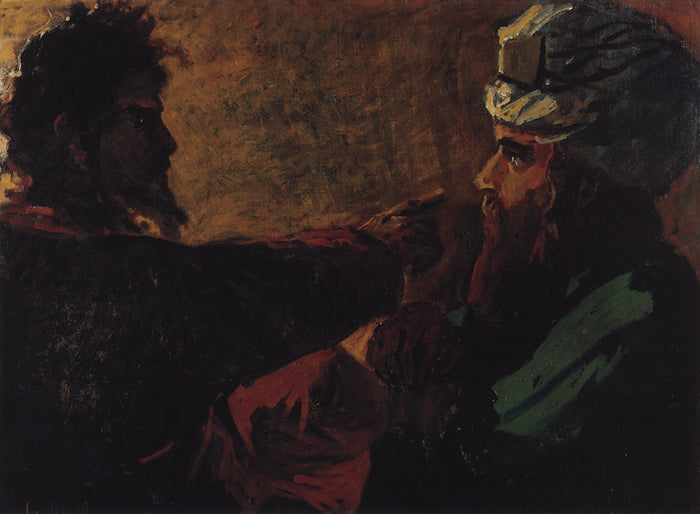 Christ and Nicodim, vintage artwork by Nikolai Nikolaevich Ge, 12x8