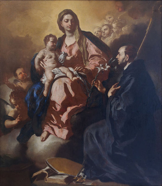 Madonna and Child with Saint Maurus, vintage artwork by Francesco Solimena, 12x8" (A4) Poster