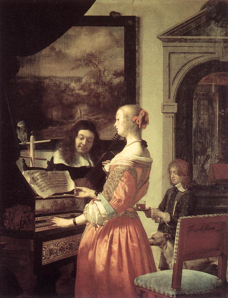 Duet, vintage artwork by Frans van Mieris the Elder, 12x8" (A4) Poster
