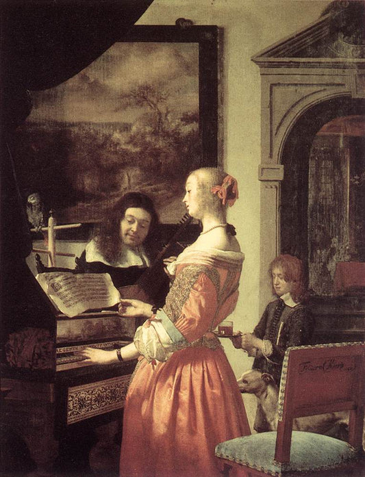 Duet, vintage artwork by Frans van Mieris the Elder, 12x8" (A4) Poster