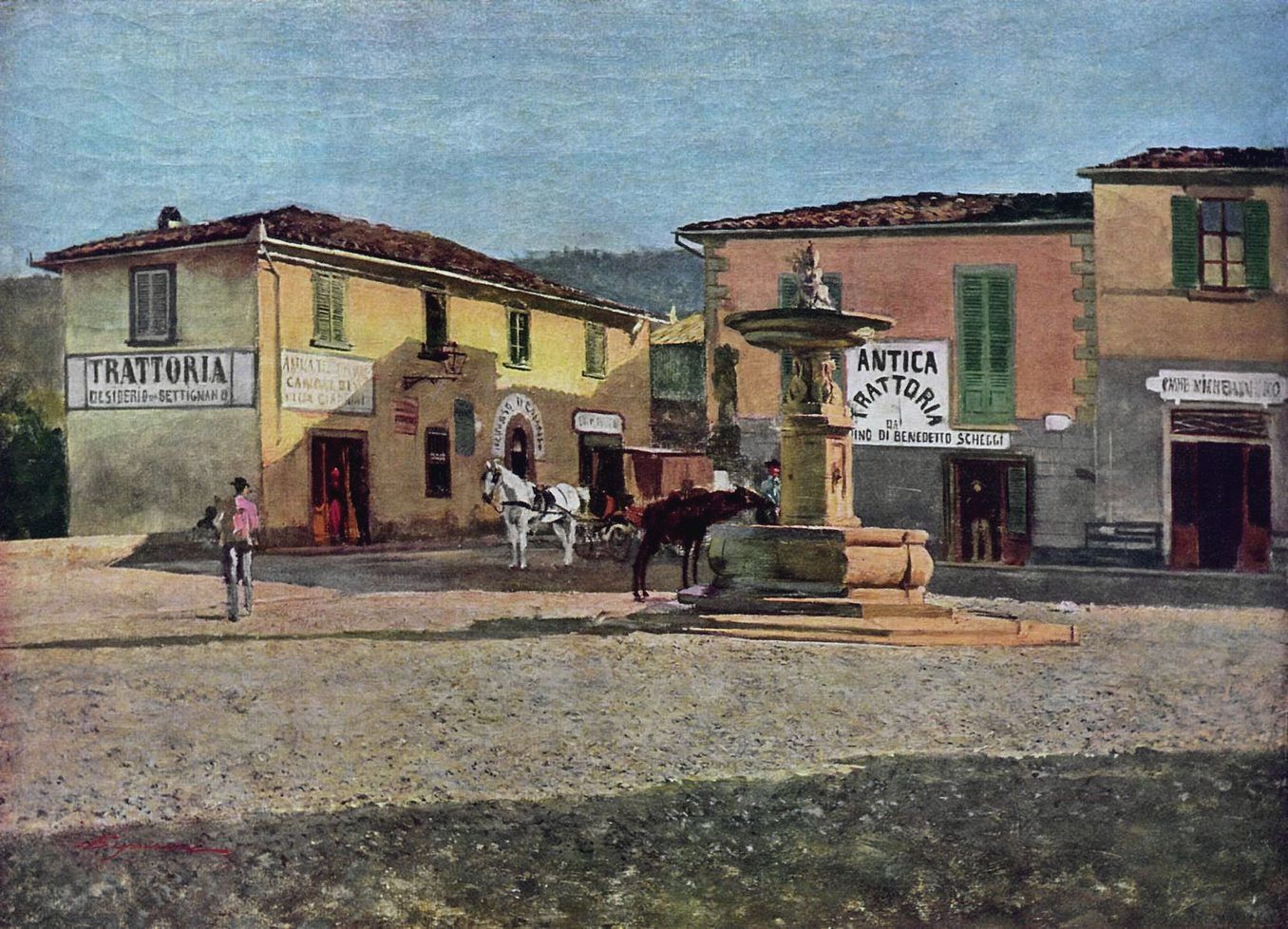 Piazzetta a Settignano, vintage artwork by Telemaco Signorini, 12x8" (A4) Poster