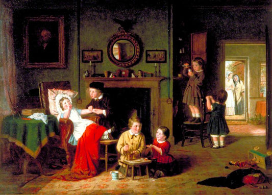 Children Playing at Doctors, vintage artwork by Frederick Daniel Hardy, 12x8" (A4) Poster