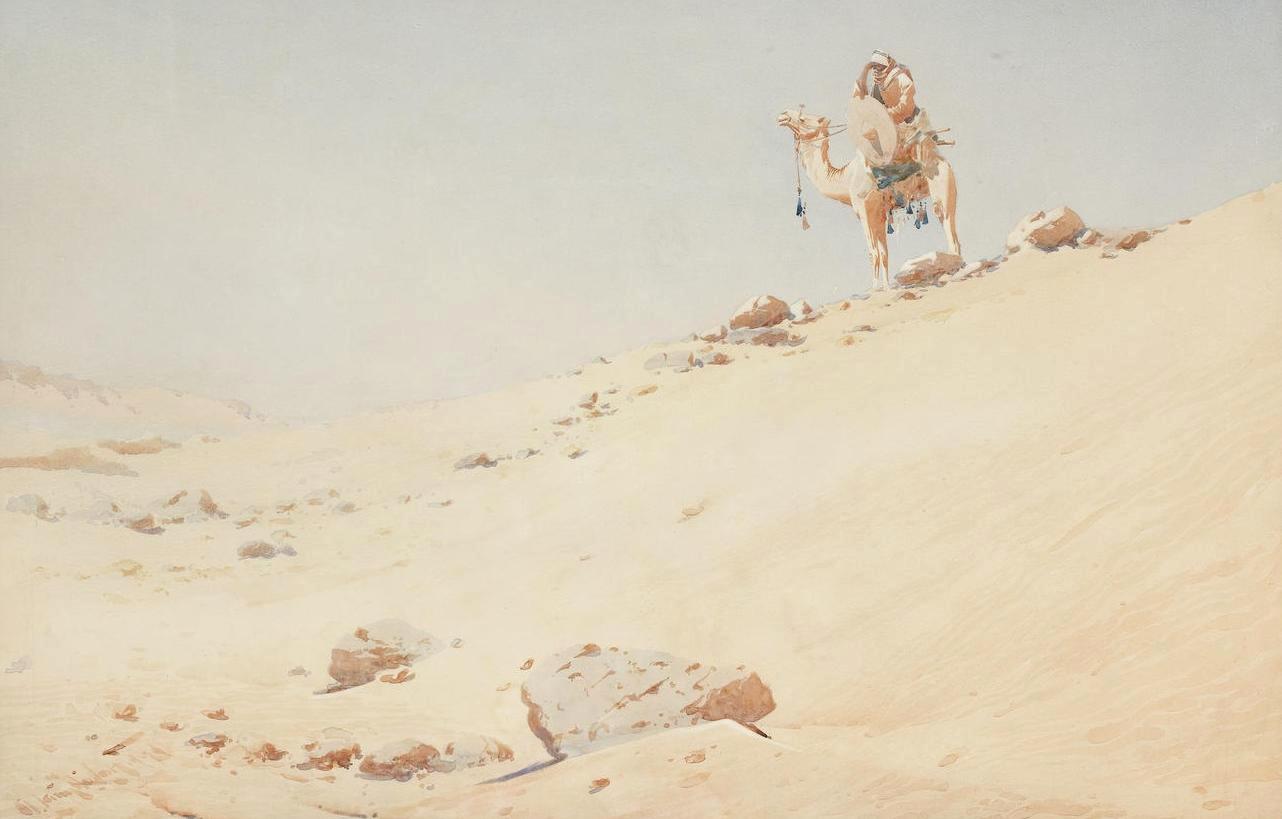 Arab Warrior on a Camel by Augustus Osborne Lamplough,16x12(A3) Poster