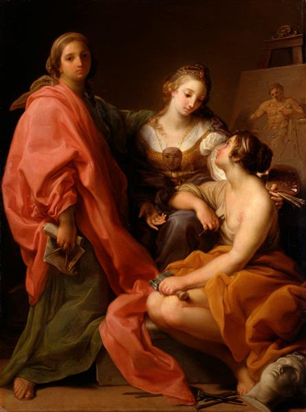 Allegories of the Fine Arts, vintage artwork by Pompeo Batoni, 12x8" (A4) Poster