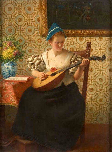 Woman with a mandolin by Gustav Kohler,A3(16x12