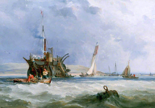 Coastal Scene with Shipping, vintage artwork by George Paul Chambers, Sr., A3 (16x12") Poster Print