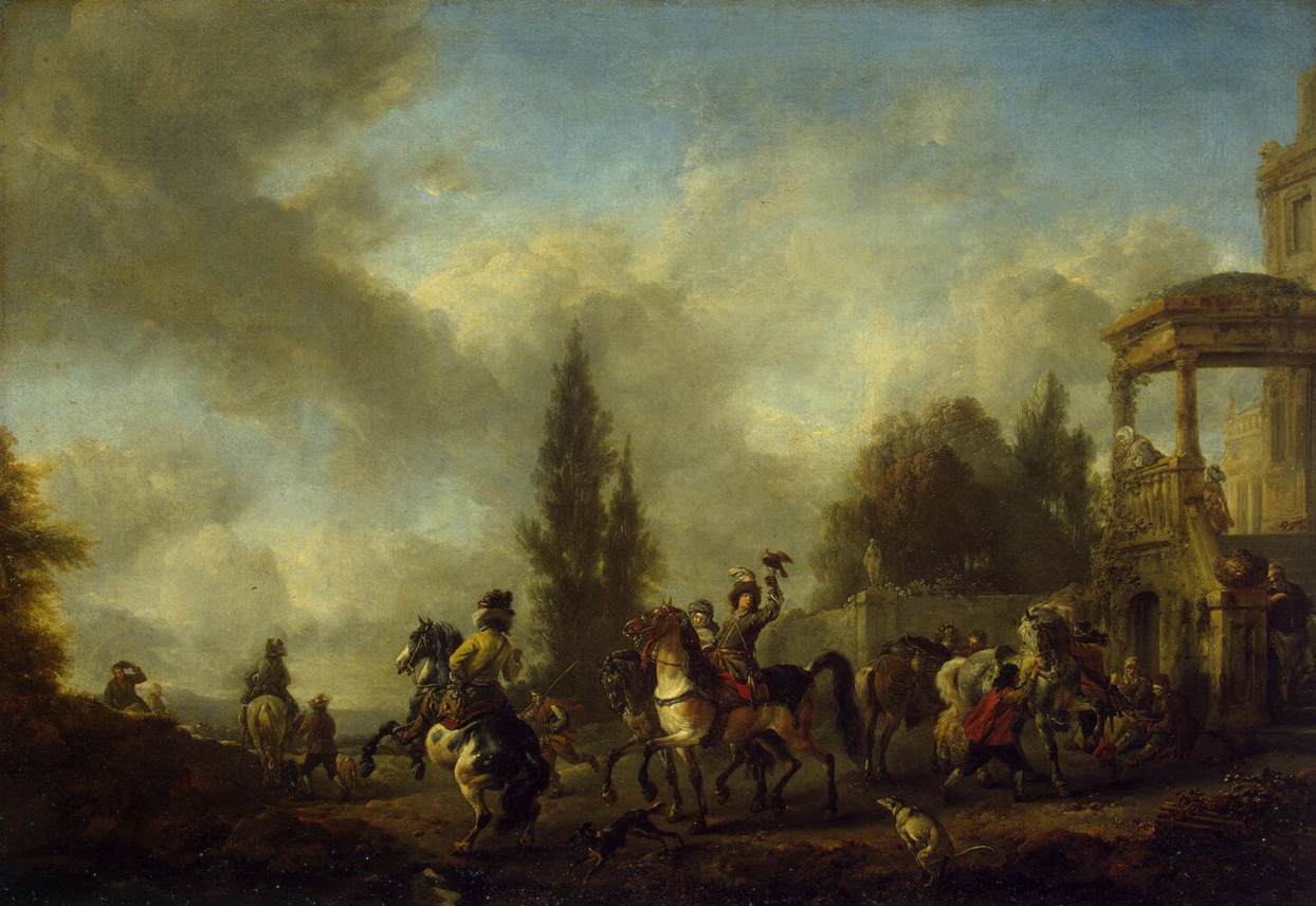 Huntsmen Setting Out, vintage artwork by Philips Wouwerman, 12x8" (A4) Poster