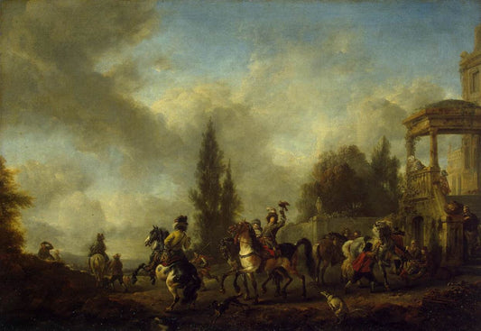 Huntsmen Setting Out, vintage artwork by Philips Wouwerman, 12x8" (A4) Poster