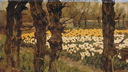 Blooming tulip fields between the trees, vintage artwork by Antonie Lodewijk Koster, 12x8" (A4) Poster