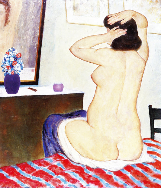 Nude Before a Mirror, vintage artwork by Arnold Friedman, 12x8" (A4) Poster