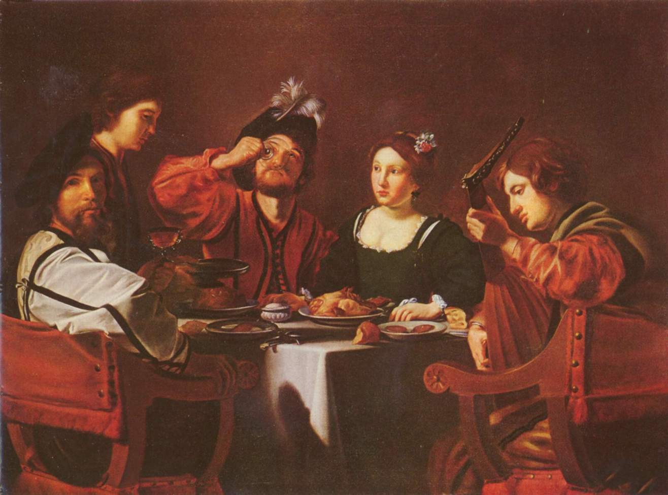 La compagnie à table, vintage artwork by Nicolas Tournier, 12x8" (A4) Poster