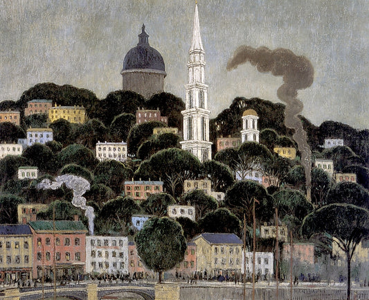 A New England Town, vintage artwork by Middleton Manigault, 12x8" (A4) Poster