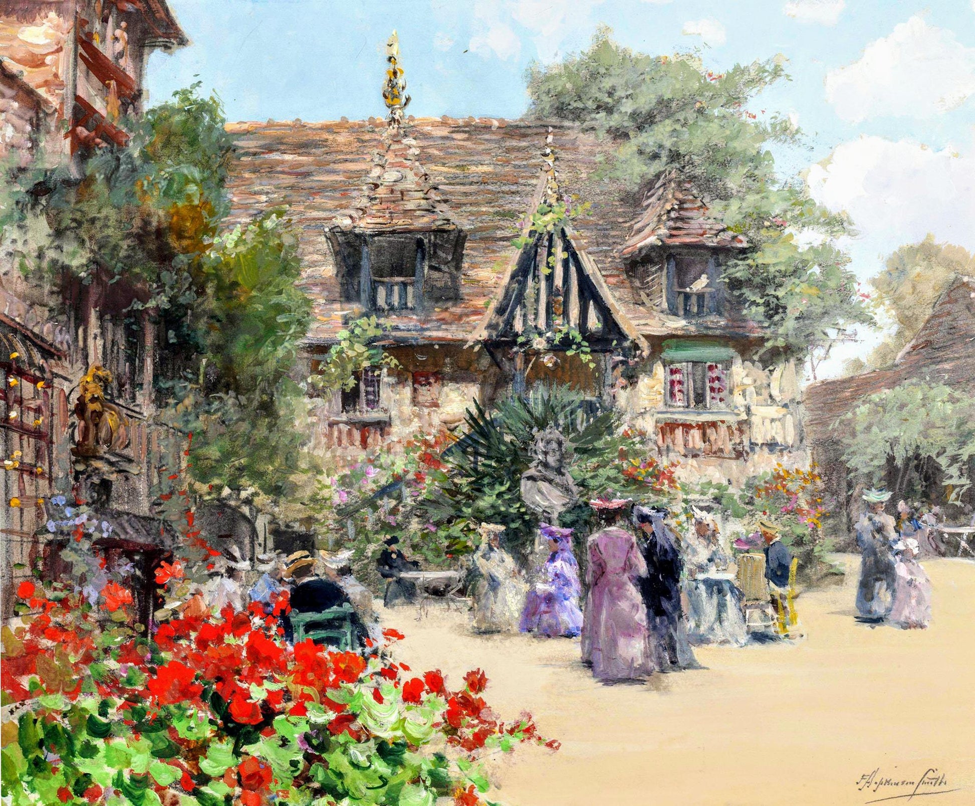 The Garden at the Inn of William the Conqueror, vintage artwork by Francis Hopkinson Smith, 12x8" (A4) Poster
