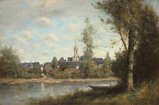 View of Fleche, France, vintage artwork by Paul-Desire Trouillebert, 12x8" (A4) Poster