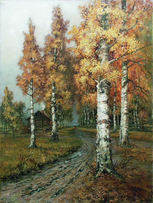 Road with Birch Trees, vintage artwork by Julius Klever, 12x8" (A4) Poster