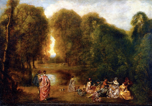 Gathering in a Park, vintage artwork by Jean-Antoine Watteau, 12x8" (A4) Poster