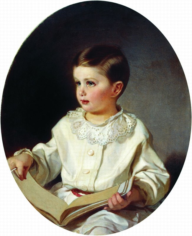 Portrait of Count S.S. Sheremetev as a Child, vintage artwork by Ivan Makarov, 12x8" (A4) Poster