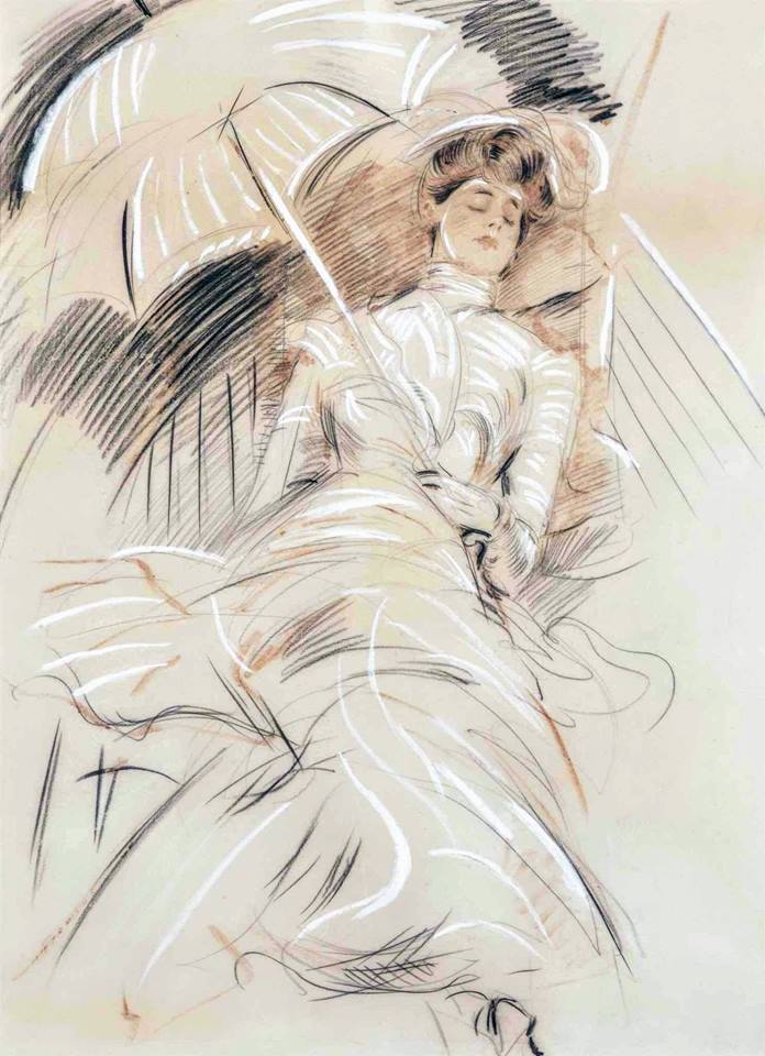 Ellen with a Parasol, vintage artwork by Paul Cesar Helleu, 12x8" (A4) Poster
