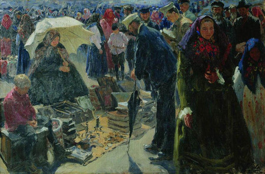 Market in Murom, vintage artwork by Ivan Kulikov, 12x8" (A4) Poster