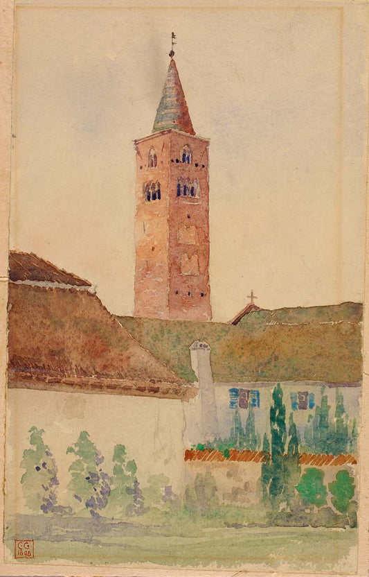 Church Tower, Italy, vintage artwork by Cass Gilbert, 12x8" (A4) Poster