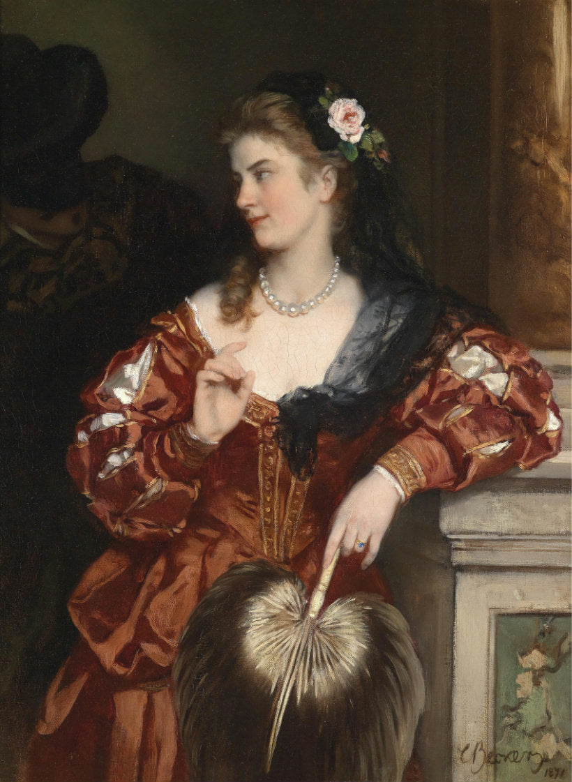 A Young Lady with a Rose in Her Hair, vintage artwork by Carl Ludwig Friedrich Becker, A3 (16x12") Poster Print