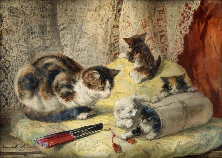 Cat with Kittens, vintage artwork by Henriette Ronner-Knip, A3 (16x12") Poster Print