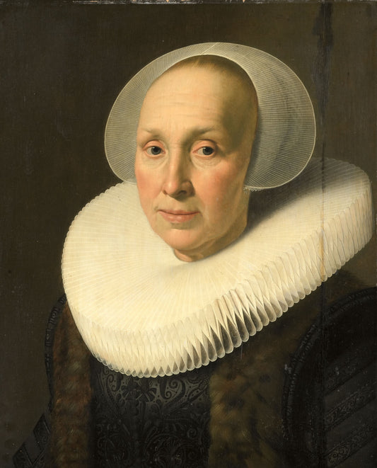 Portrait of a Woman, possibly Margriet Benningh, Second Wife of Pieter Dircksz Hasselaer, vintage artwork by Nicolaes Eliasz. Pickenoy, 12x8" (A4) Poster