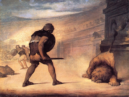 Gladiator and Lion, vintage artwork by William Rimmer, A3 (16x12") Poster Print