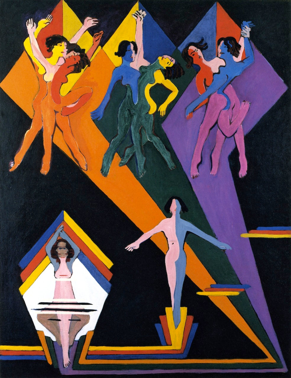 Dancing Girls in Rays of Color by Ernst Ludwig Kirchner,16x12(A3) Poster
