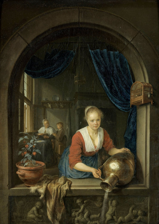 Maid at the Window, vintage artwork by Gerrit Dou, 12x8" (A4) Poster