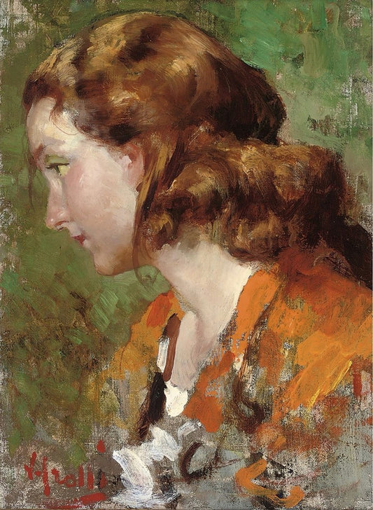 The girl with auburn hair, vintage artwork by Vincenzo Irolli, 12x8" (A4) Poster