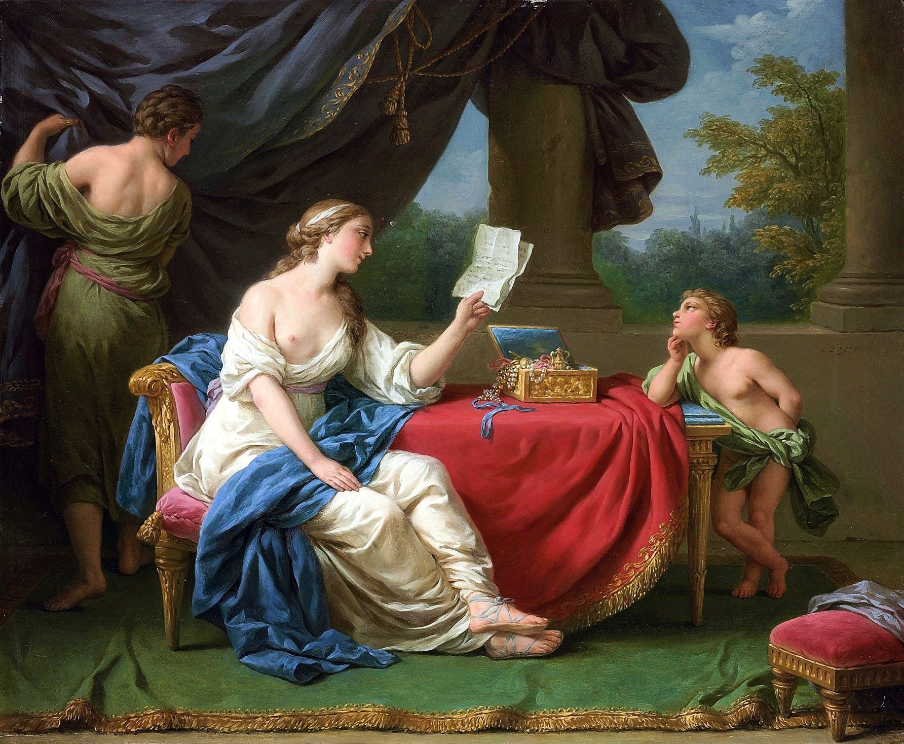 Penelope Reading a Letter from Odysseus, vintage artwork by Louis Jean François Lagrenee, 12x8" (A4) Poster