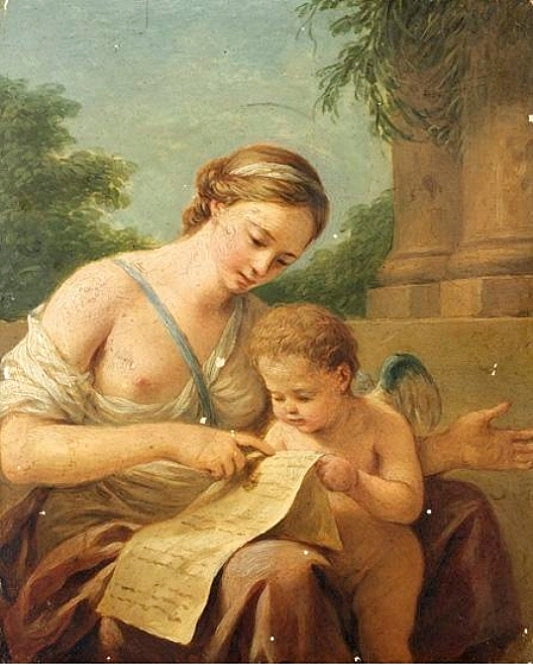 Venus Teaching Cupid to Read, vintage artwork by Louis Jean François Lagrenee, 12x8" (A4) Poster