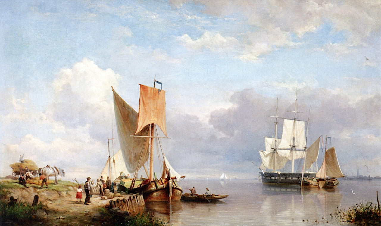 Shipping on the Spaarne, vintage artwork by Hermanus Koekkoek The Elder, A3 (16x12") Poster Print