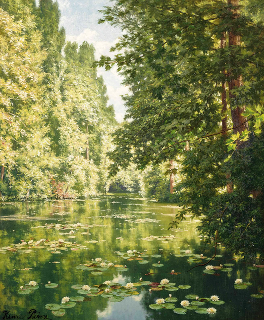 Water Lilies on the Marne, vintage artwork by Henri Biva, 12x8" (A4) Poster