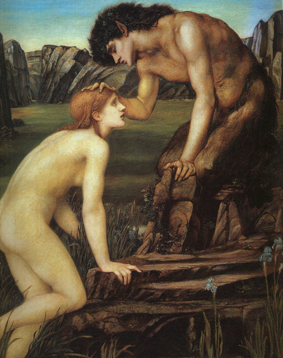 Pan and Psyche, vintage artwork by Sir Edward Burne-Jones, 12x8" (A4) Poster