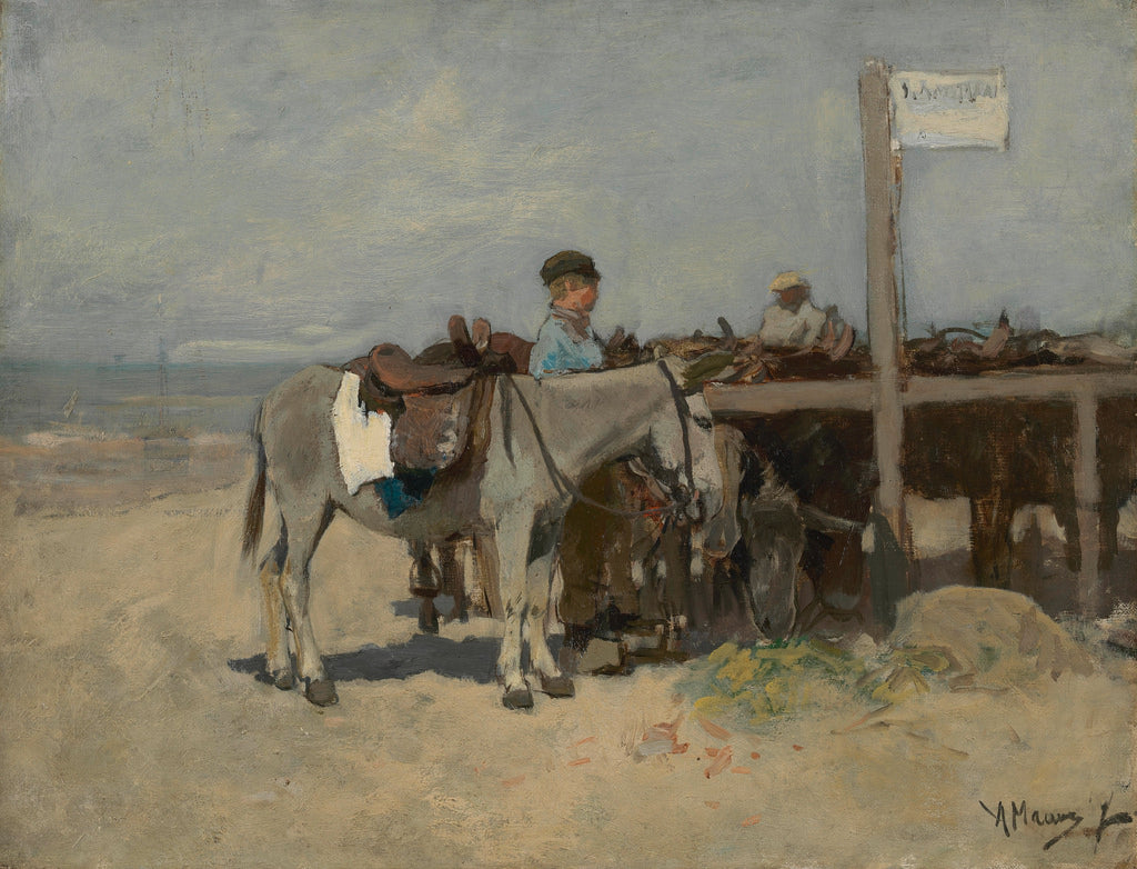 Donkey Stand on the Beach at Scheveningen, vintage artwork by Anton Mauve, 12x8" (A4) Poster