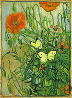 Butterflies and Poppies, vintage artwork by Vincent van Gogh, 12x8" (A4) Poster