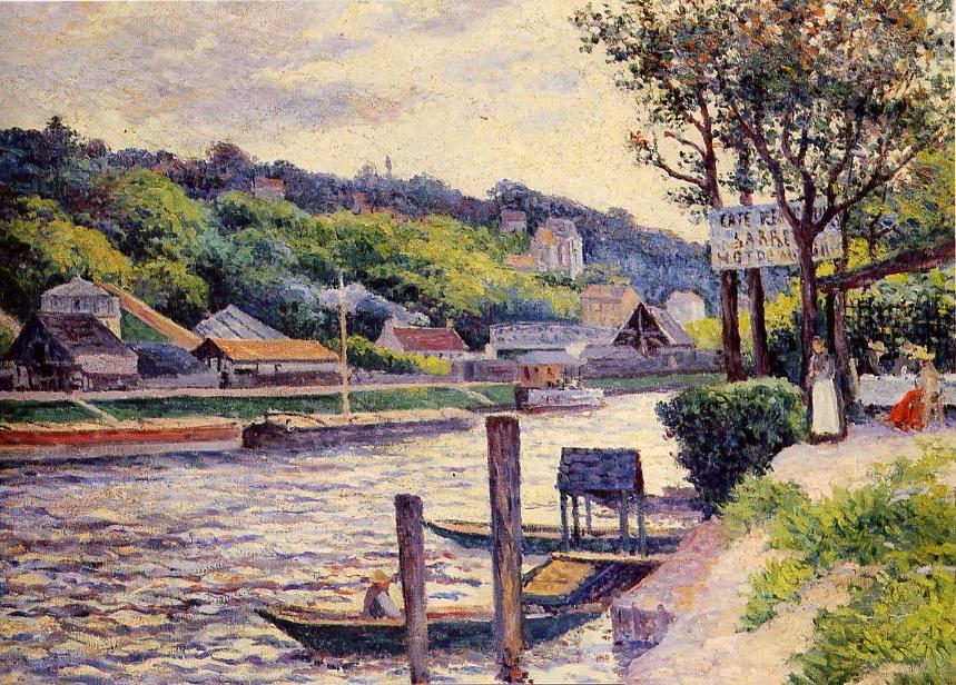 Beer Garden on the Banks of the Oise, vintage artwork by Maximilien Luce, 12x8" (A4) Poster
