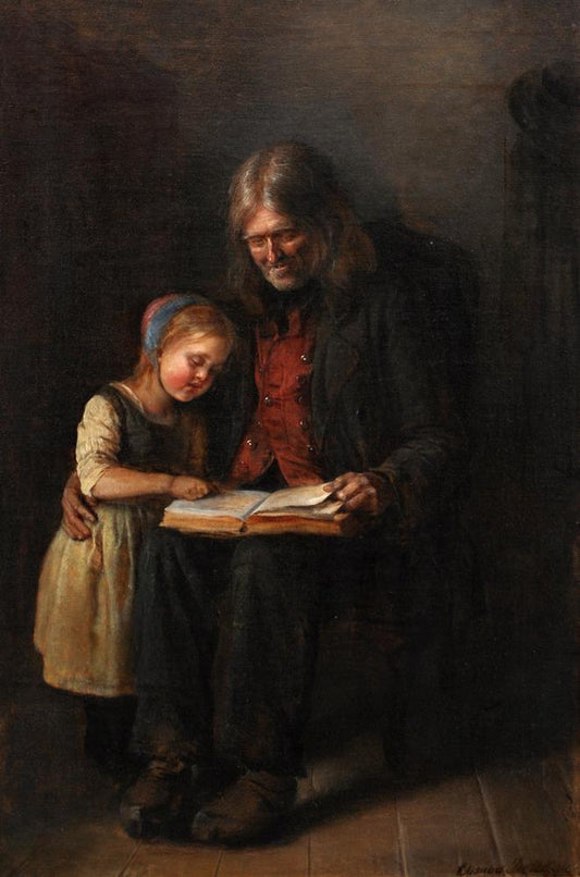 Interior with an Elderly Man who Reads Aloud to a Girl, vintage artwork by Elisabeth Jerichau-Baumann, A3 (16x12") Poster Print