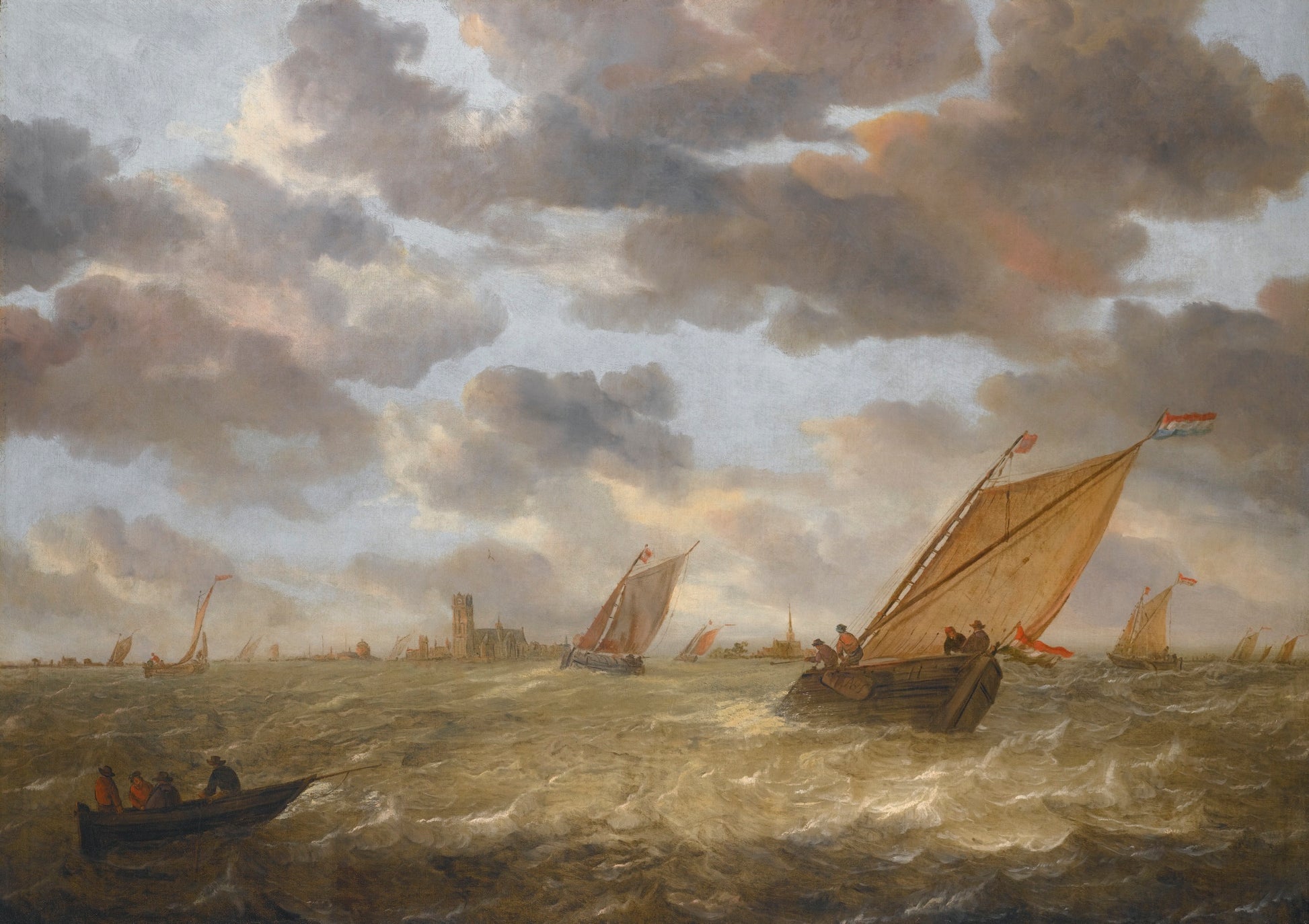 Dutch shipping in a stiff breeze with a view of Dordrecht beyond, vintage artwork by Abraham van Beyeren, 12x8" (A4) Poster