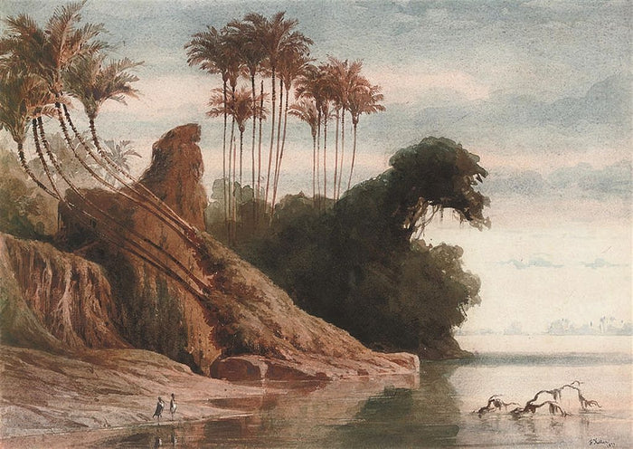 Brazilian River Landscape, vintage artwork by Ferdinand Keller, 12x8