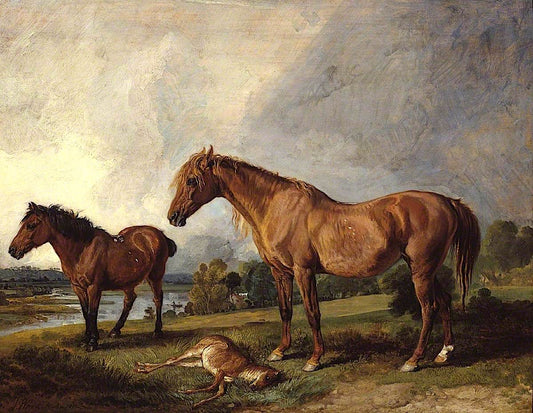 Portraits of Blackthorn, a Broodmare, with Old Jack, a Favourite Pony, the Property of E. Mundy, Esq, vintage artwork by James Ward, 12x8" (A4) Poster